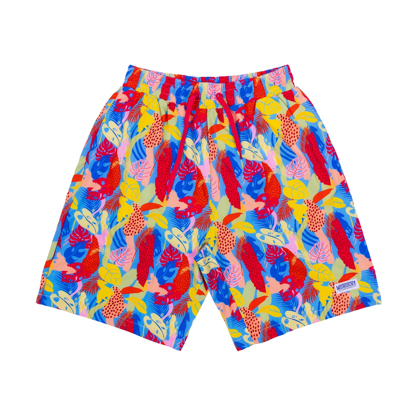 Colorful patterned shorts on a white background