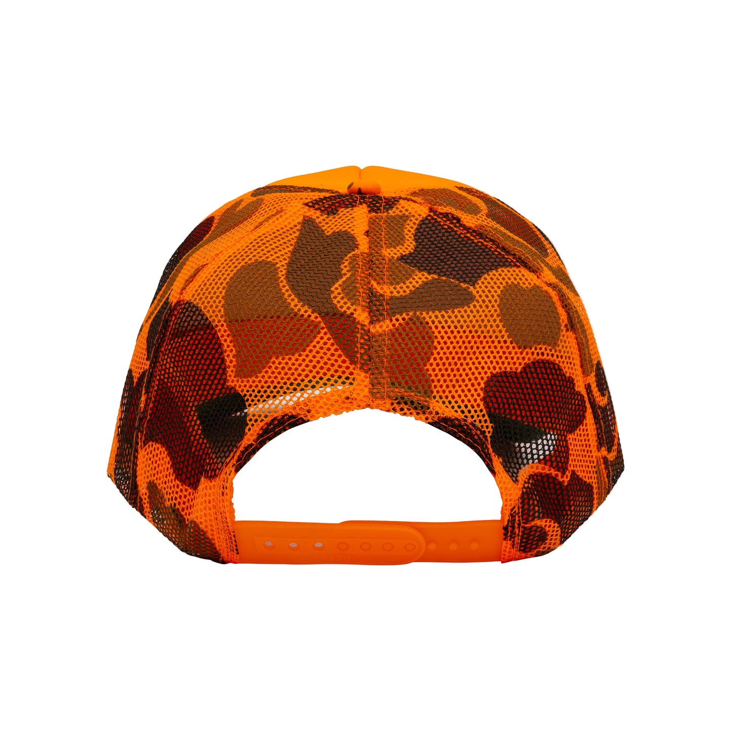 Orange and black camouflage cap on a white background