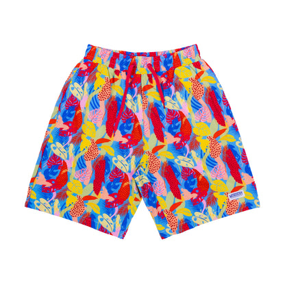 Colorful patterned shorts on a white background