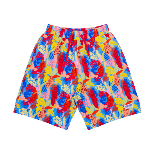 Colorful patterned shorts on a white background