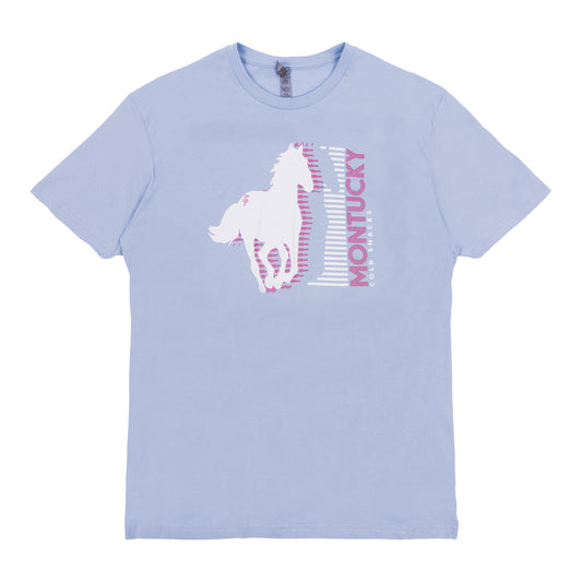Light blue t-shirt with a horse graphic and 'Montucky' text on a white background