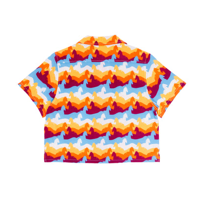 Colorful patterned t-shirt on a white background